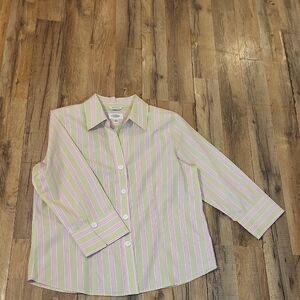 Talbots Pink and Green Button Down Shirt Classic Style